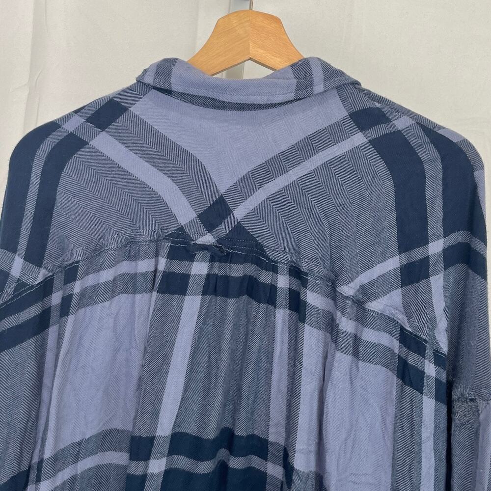 FREE PEOPLE Plaid Button Front Tunic Top Oversize Long Sleeve Shirt Blue Size M - Picture 6 of 10